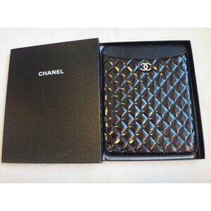 CHANEL Matelasse iPad Case Black Enamel Bag Book Cover